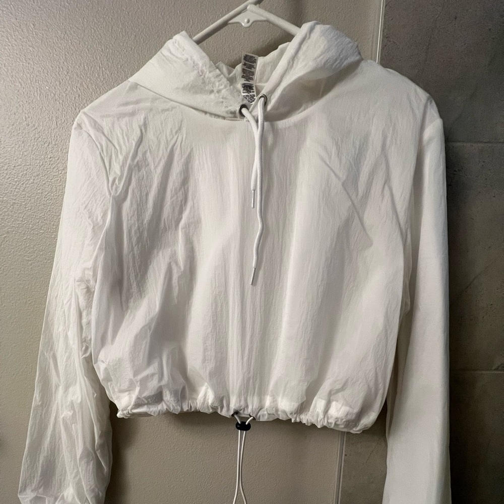 American Apparel White Nylon cropped hoodie